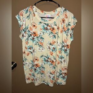 LuLaRoe Short Sleeve Top - Cream, Orange, Green Floral